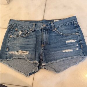 rag & bone Distressed Blue Denim Cutoff Shorts in Johny Wash Size 25